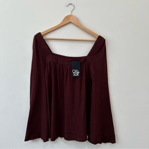 Chaser Top Gauzy Cotton Jersey Square Neck Flouncy Bell Sleeve Mulberry Small
